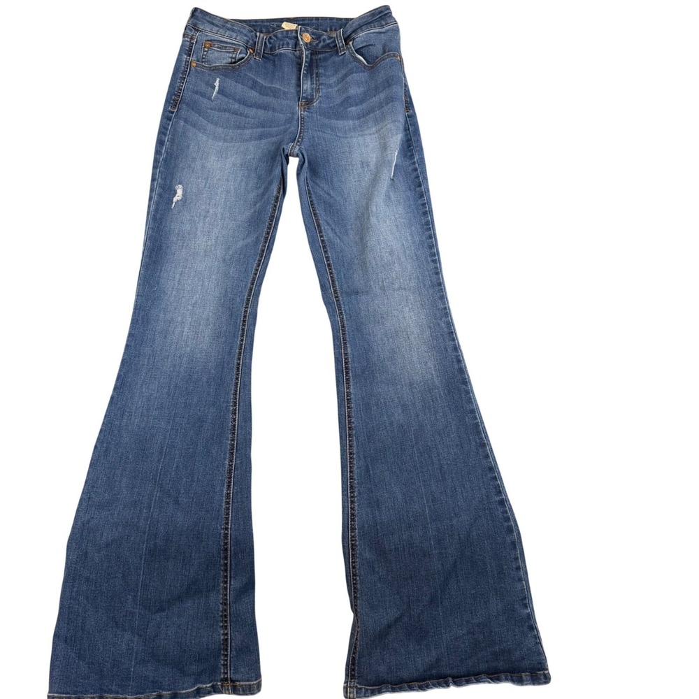 Bonsalla Womens High Rise Flare Leg Distressed Medium Wash Jeans Size 29/9